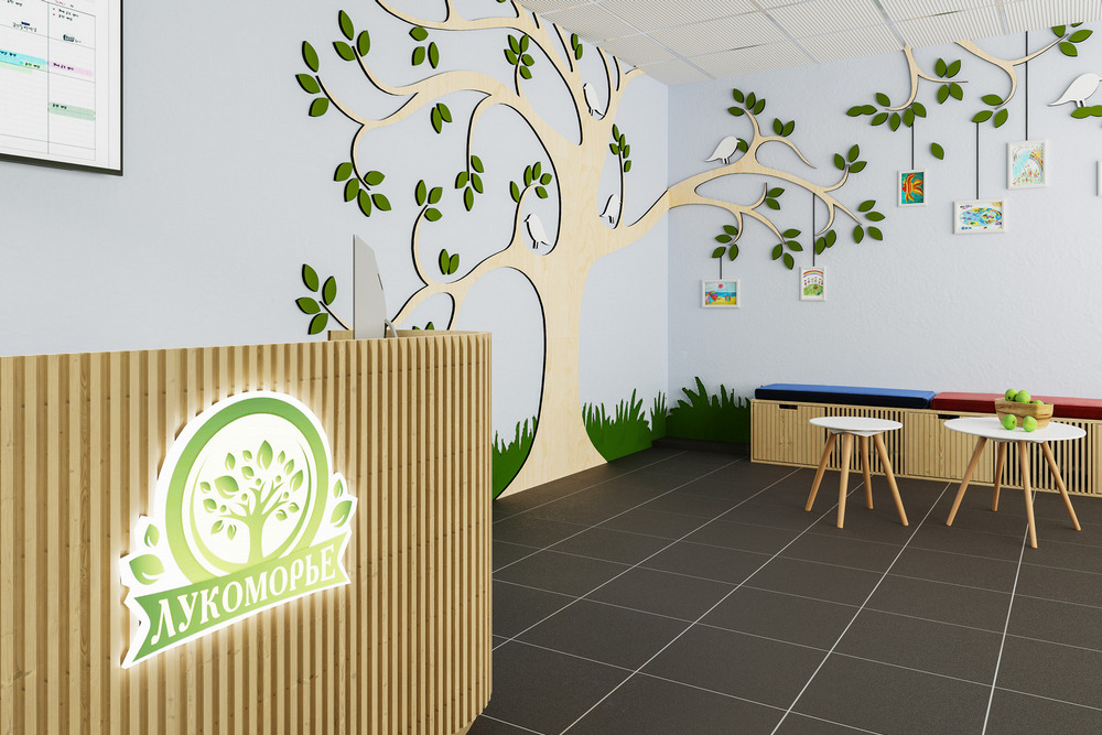 Современное оформление стен детского сада